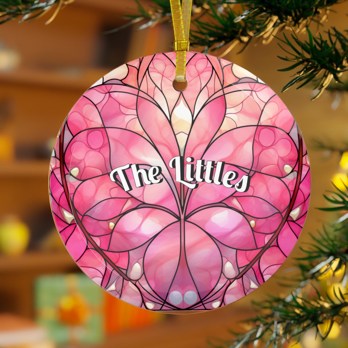 Personalized Pink Christmas Faux Stained Glass Ornaments, Custom Name Holiday Tree Decor, Pastel Pink Mandala Tree Ornament Stocking Stuffer