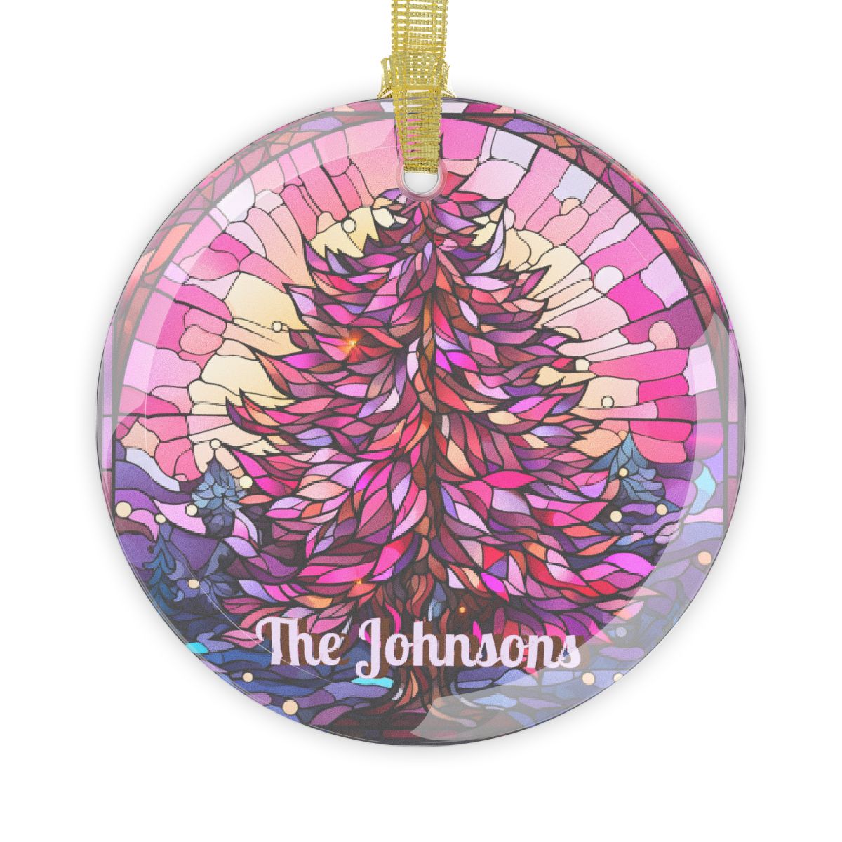 Personalized Pink Christmas Faux Stained Glass Ornaments, Custom Name Holiday Tree Decor, Pastel Pink Mandala Tree Ornament Stocking Stuffer