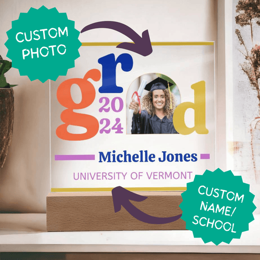 Custom Photo Name Graduation Gift - 2024 LED Acrylic Square Plaque