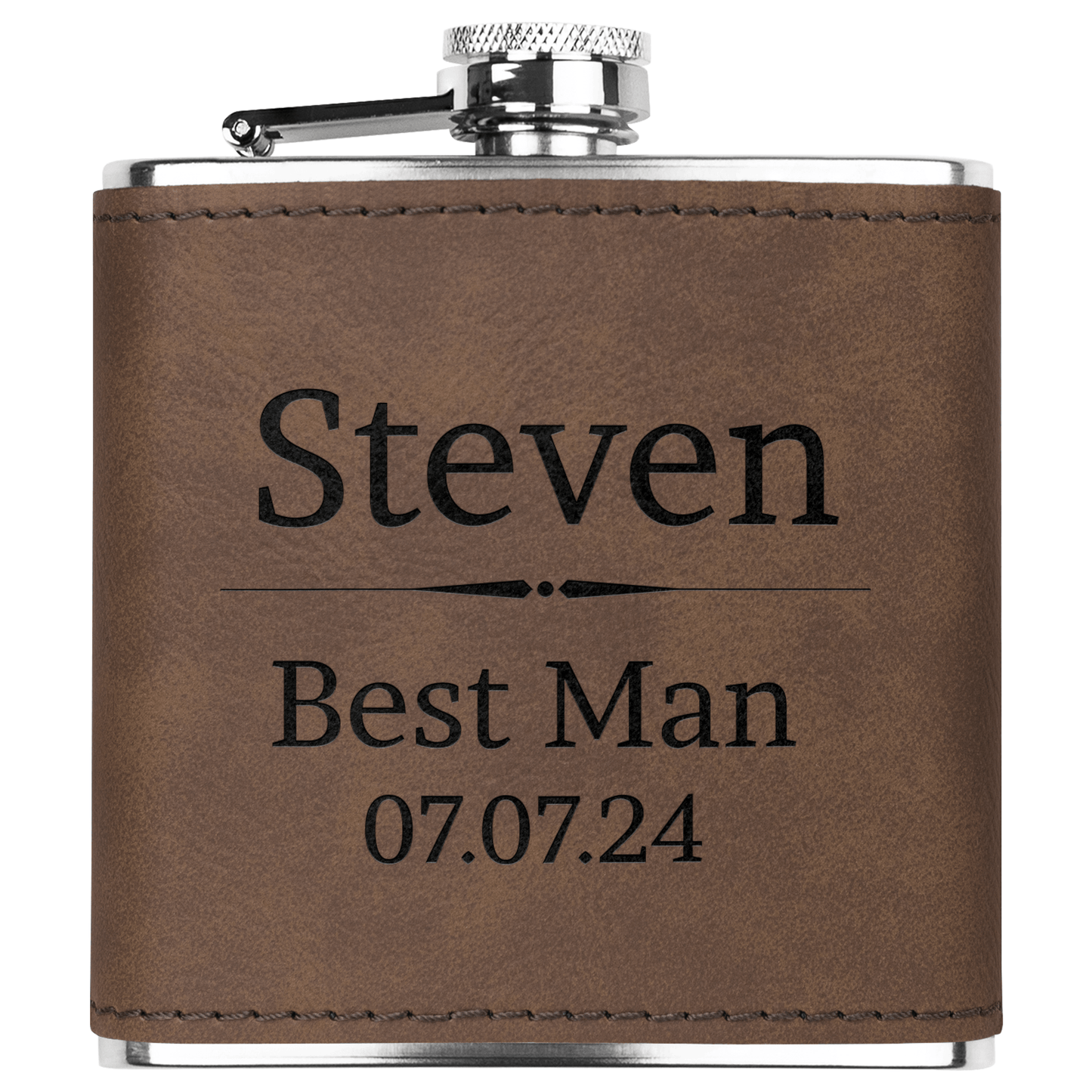 Groomsmen Custom Wedding Party Gift 6 oz Leather Wrapped Engraved Stainless Steel Flask