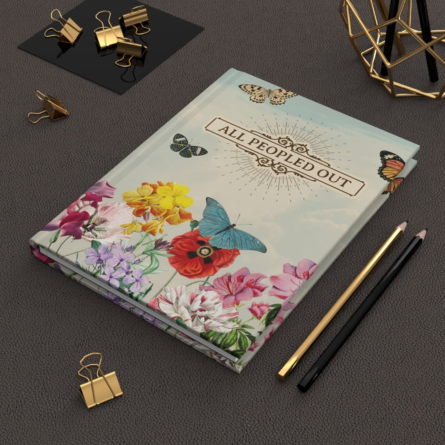 Introvert Journal - Hardcover Notebook with Whimsical Butterfly & Floral Design