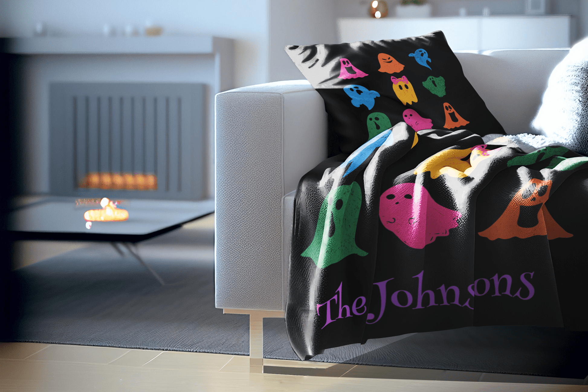 Halloween Neon 80s Ghosts Cute Custom Name Blanket