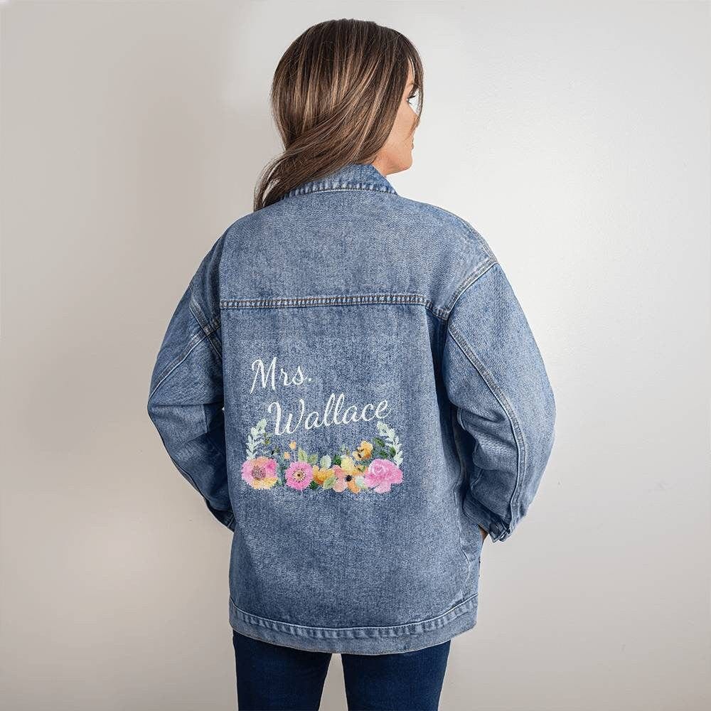 Bride Custom Married Name Floral Jean Jacket