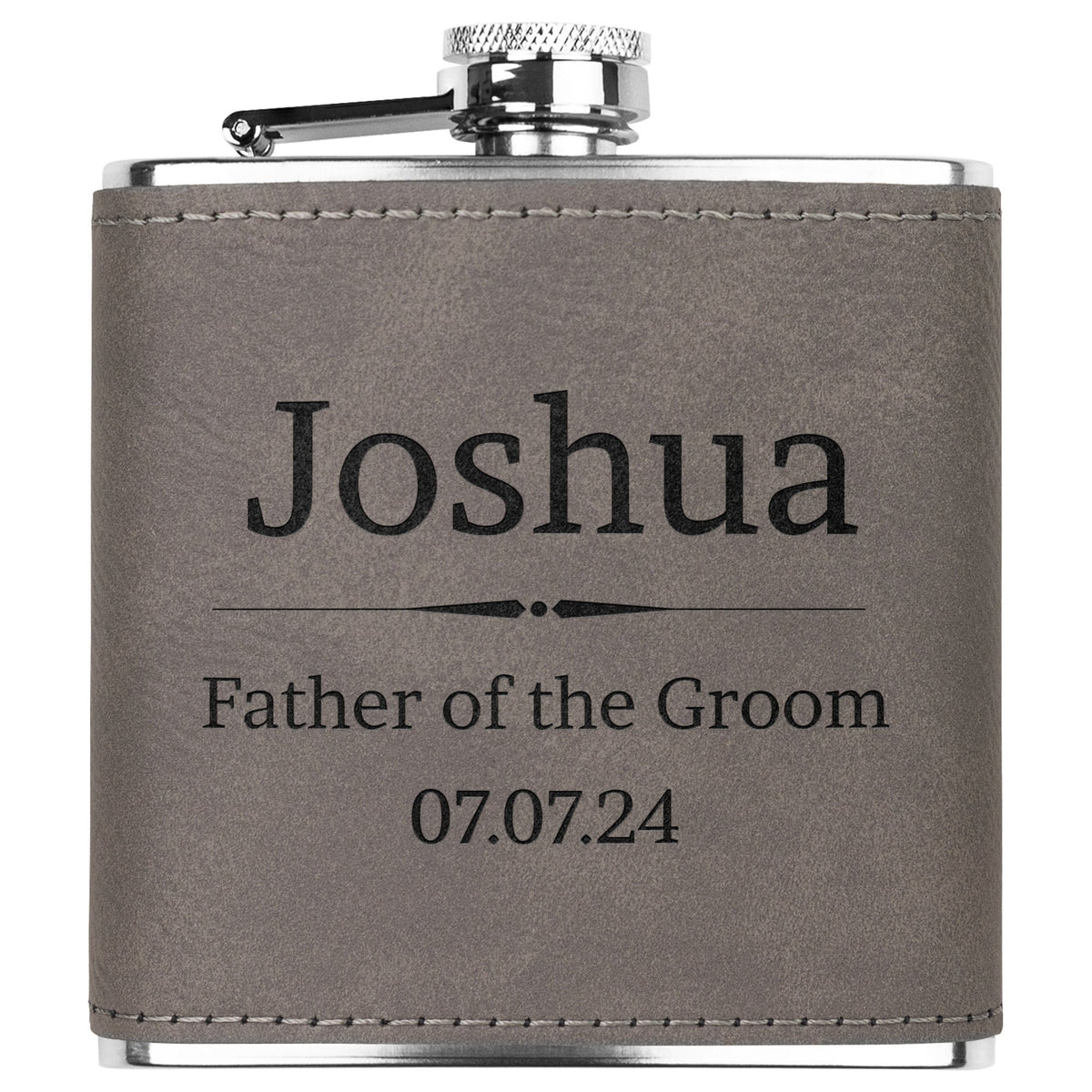 Custom Groomsmen Flask - Leather Wrapped, Stainless Steel 6oz