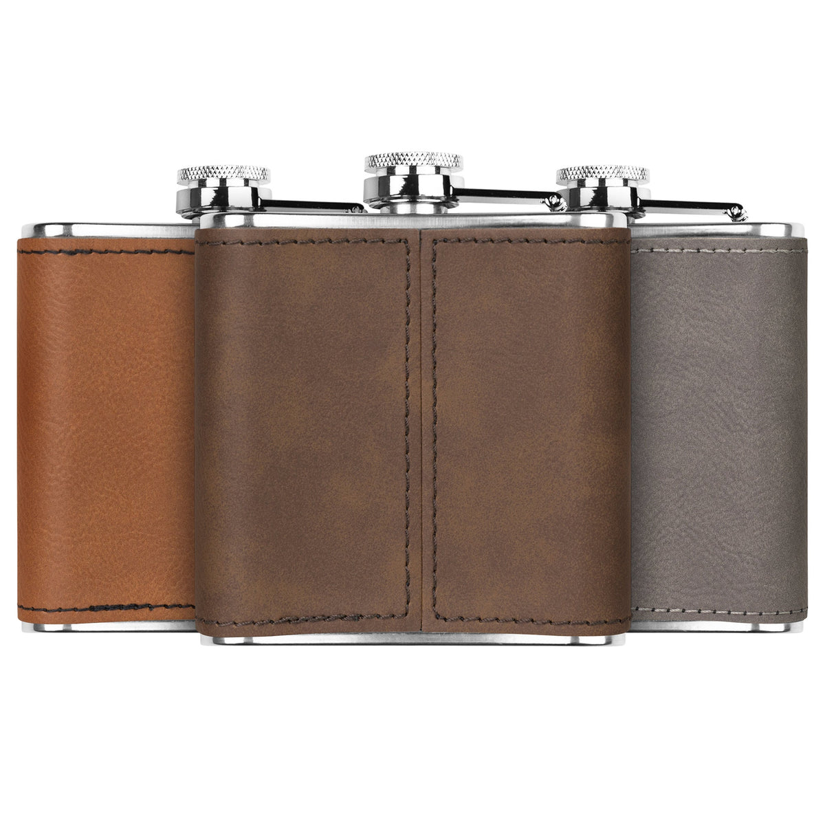 Custom Groomsmen Flask - Leather Wrapped, Stainless Steel 6oz