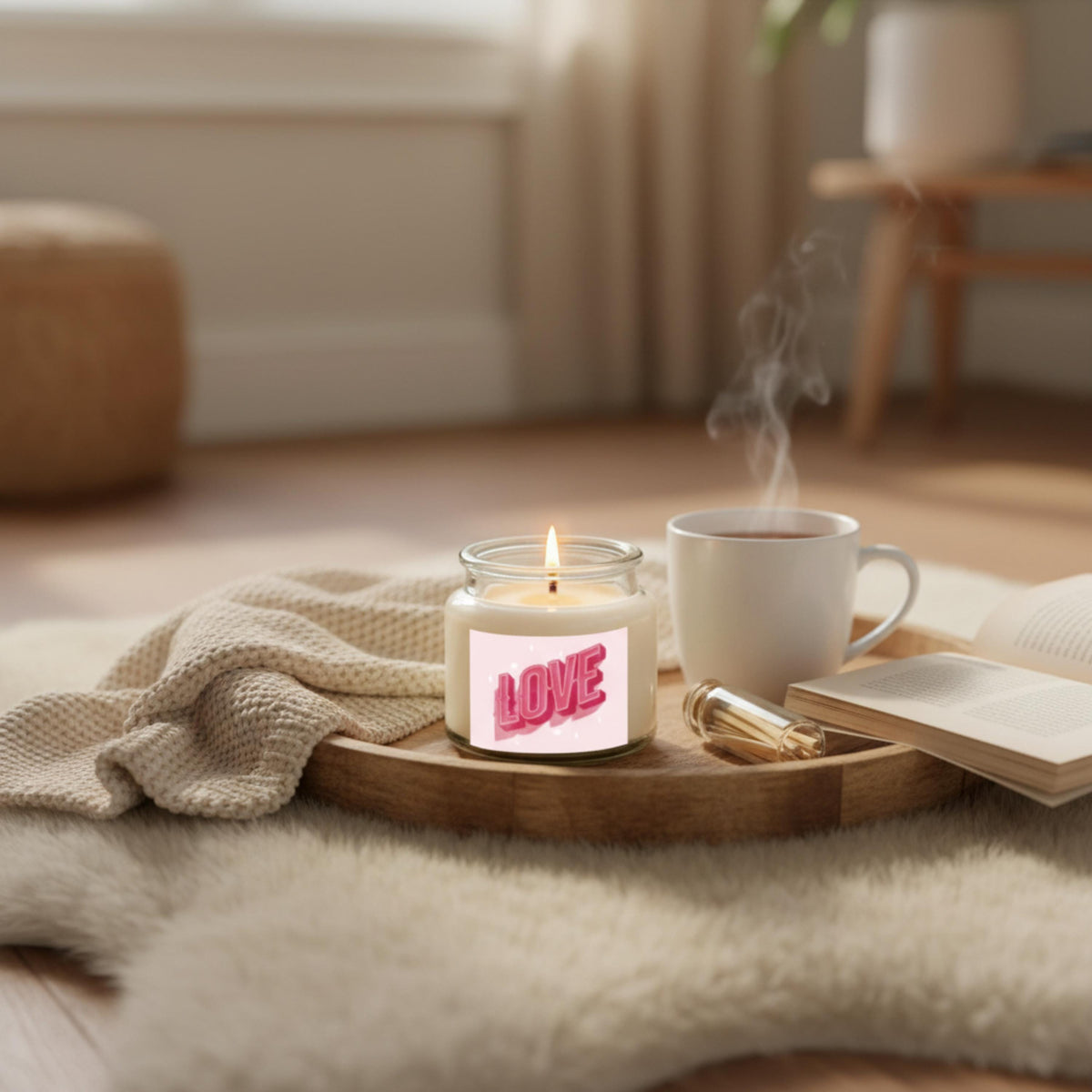Cozy Valentine’s Gift Set: Satin Sleep Mask, Plush Socks, Candle