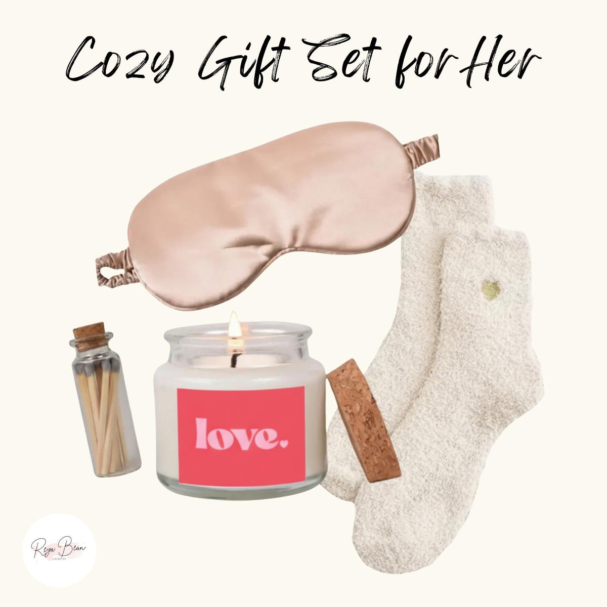 Valentine’s Relaxation Set: Champagne Satin Mask & Soy Candle - Plush Socks Included
