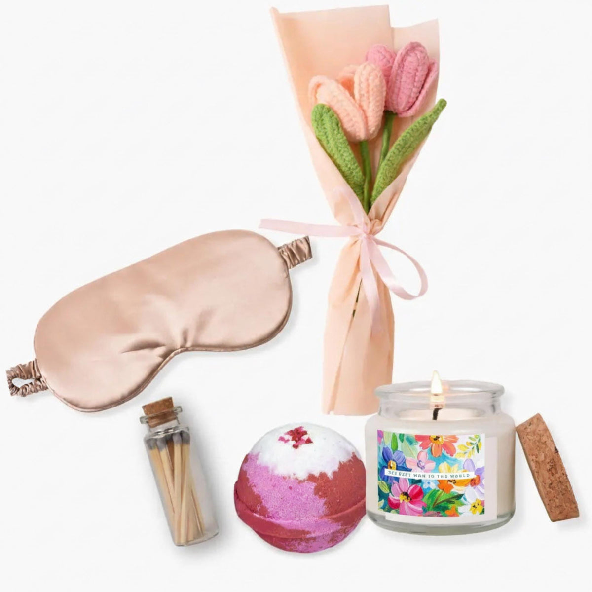 Relaxing Mother's Day Spa Gift Box - Crochet Flowers & Soy Candle