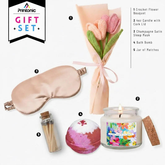 Relaxing Mother's Day Spa Gift Box - Crochet Flowers & Soy Candle