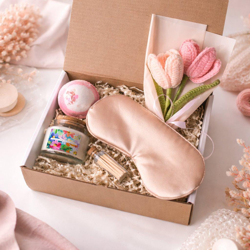 Relaxing Mother's Day Spa Gift Box - Crochet Flowers & Soy Candle