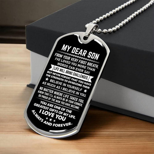 Personalized Son Necklace: Engraved Dog Tag - Military Style Chain
