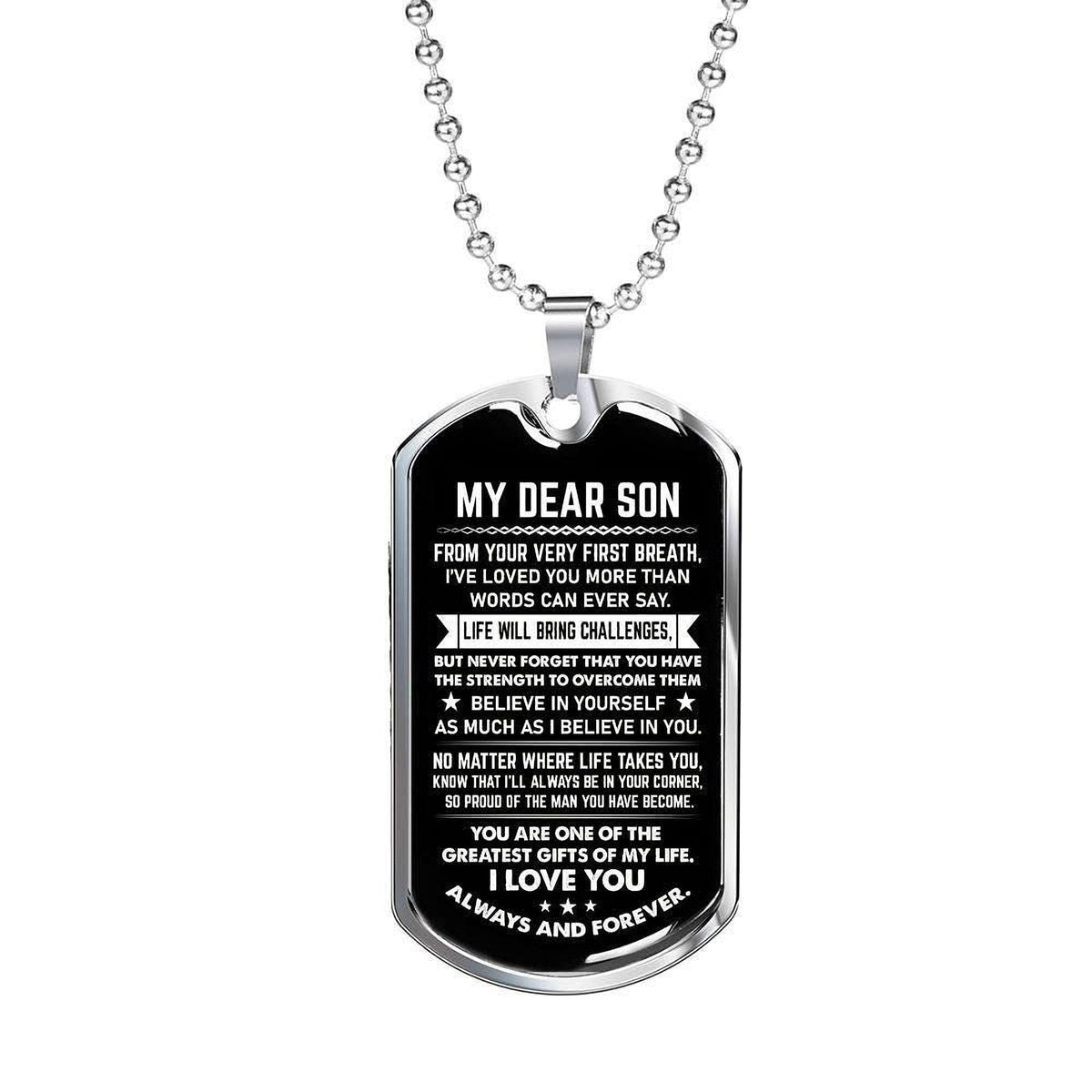 Personalized Son Necklace: Engraved Dog Tag - Military Style Chain