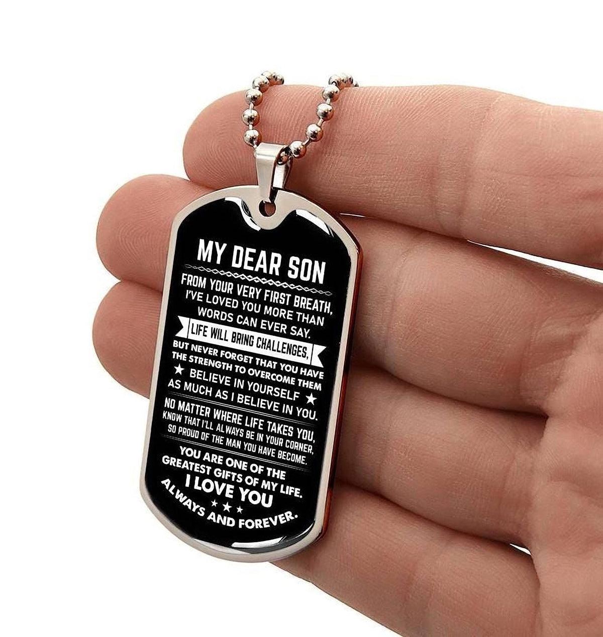 Personalized Son Necklace: Engraved Dog Tag - Military Style Chain