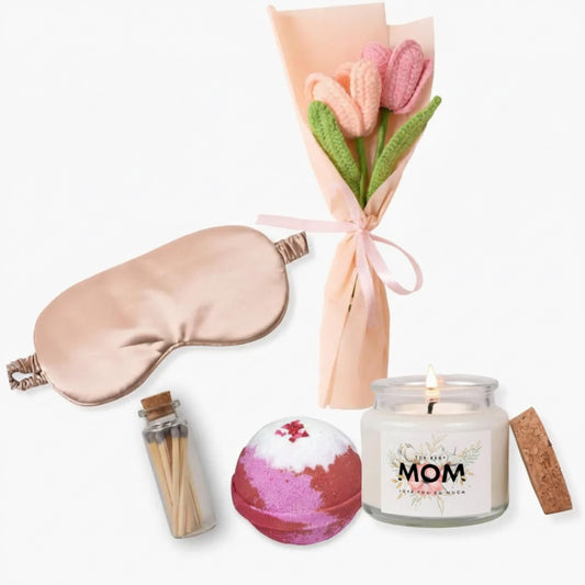 Spa Gift Set: Crochet Bouquet & Soy Candle (Blush Tones)