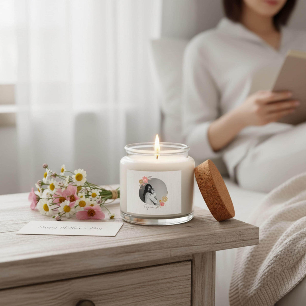 Personalized Photo Candle Gift Set: Crochet Flowers, Spa Kit