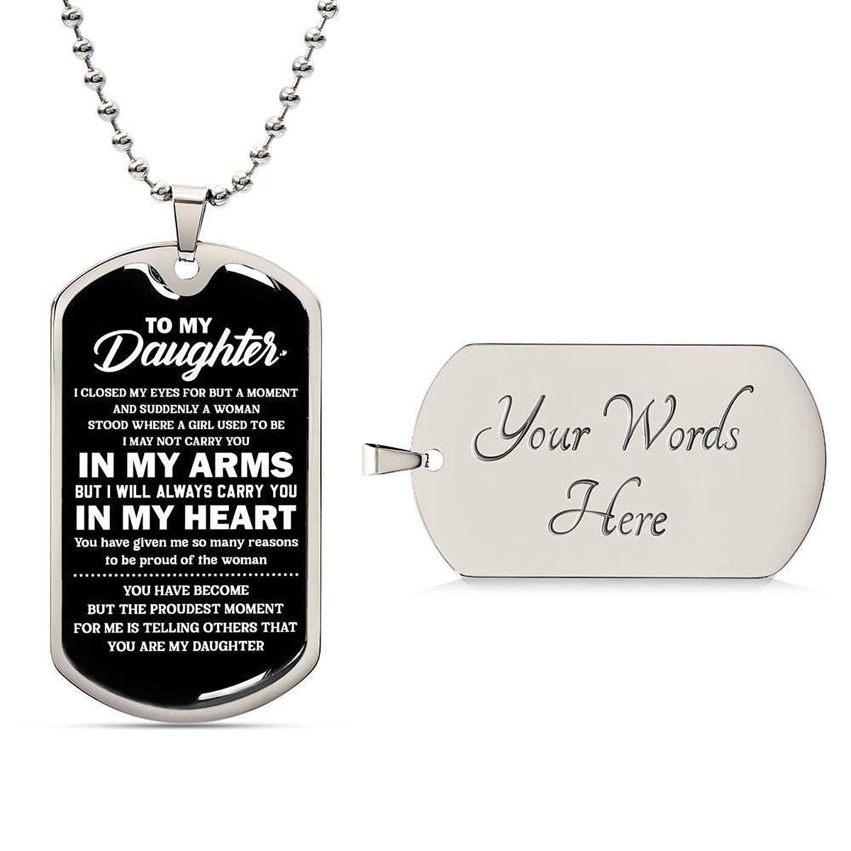 Personalized Daughter Dog Tag Necklace - Engraved Military Style