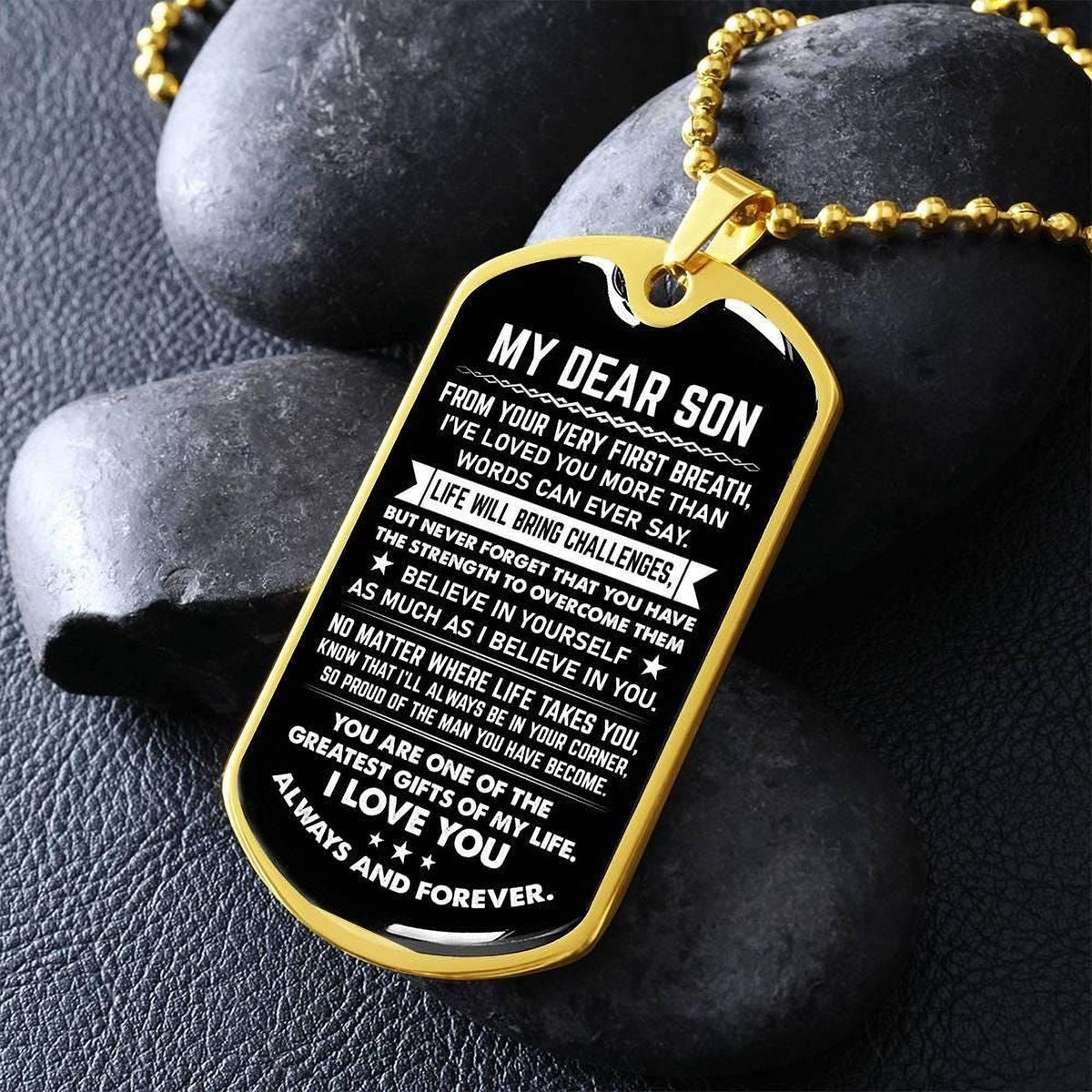 Personalized Son Necklace: Engraved Dog Tag - Military Style Chain