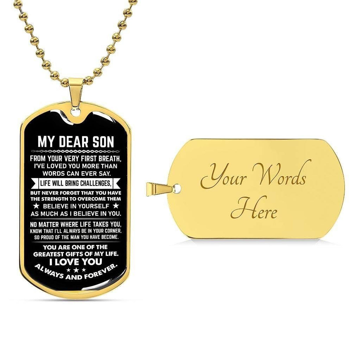 Personalized Son Necklace: Engraved Dog Tag - Military Style Chain