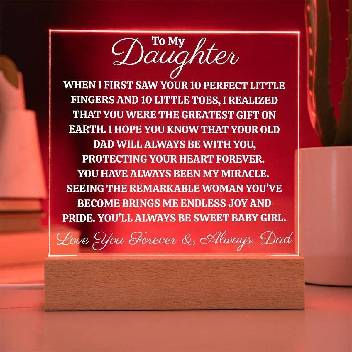 Dad’s Acrylic Plaque for Daughter - Sentimental LED Night Light