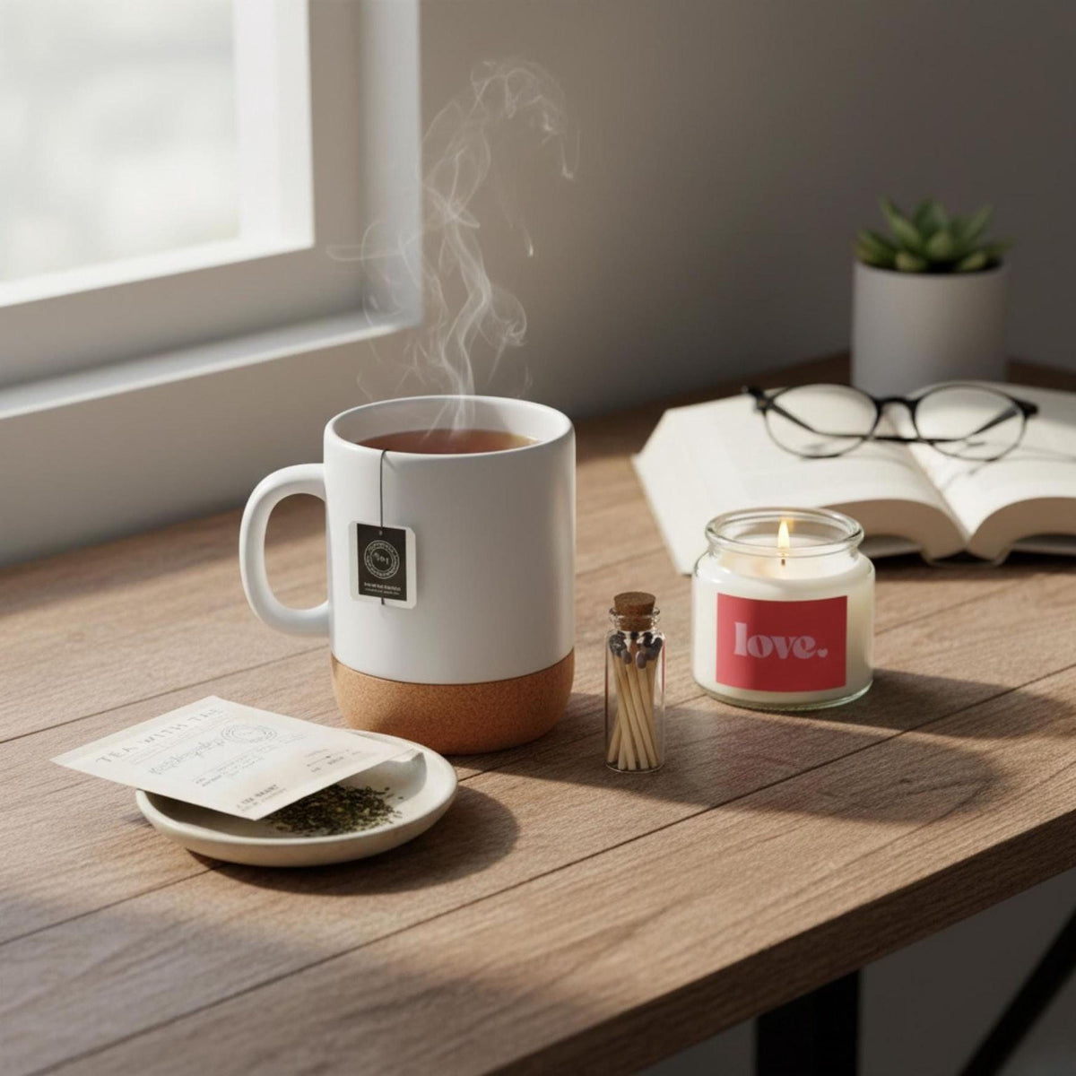 Cozy Love Mug and Candle Set (Tea Gift Box for Wife or Girlfriend)