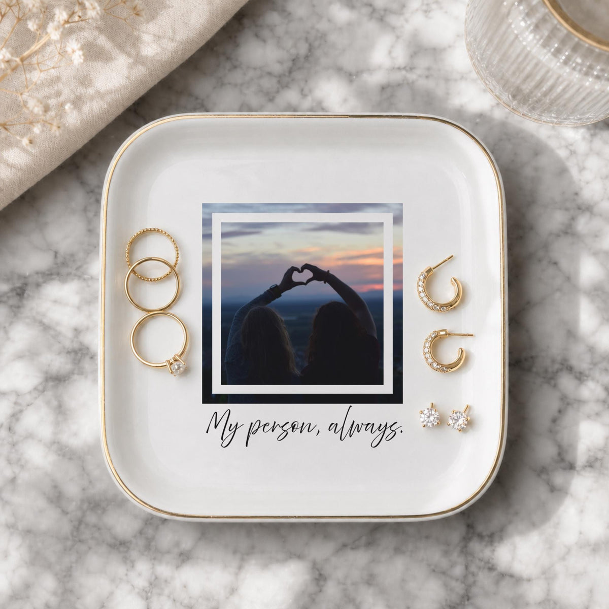 My Person Always Ring Dish, Custom Photo Trinket Dish for Best Friend, Sentimental BFF Gift, Personalized Jewelry Dish, Gold Rim Gift