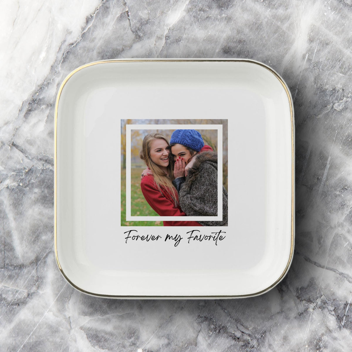 Forever My Favorite Ring Dish, Custom Photo Trinket Dish for Best Friend, Personalized Jewelry Dish, Sentimental BFF Gift, Gold Rim