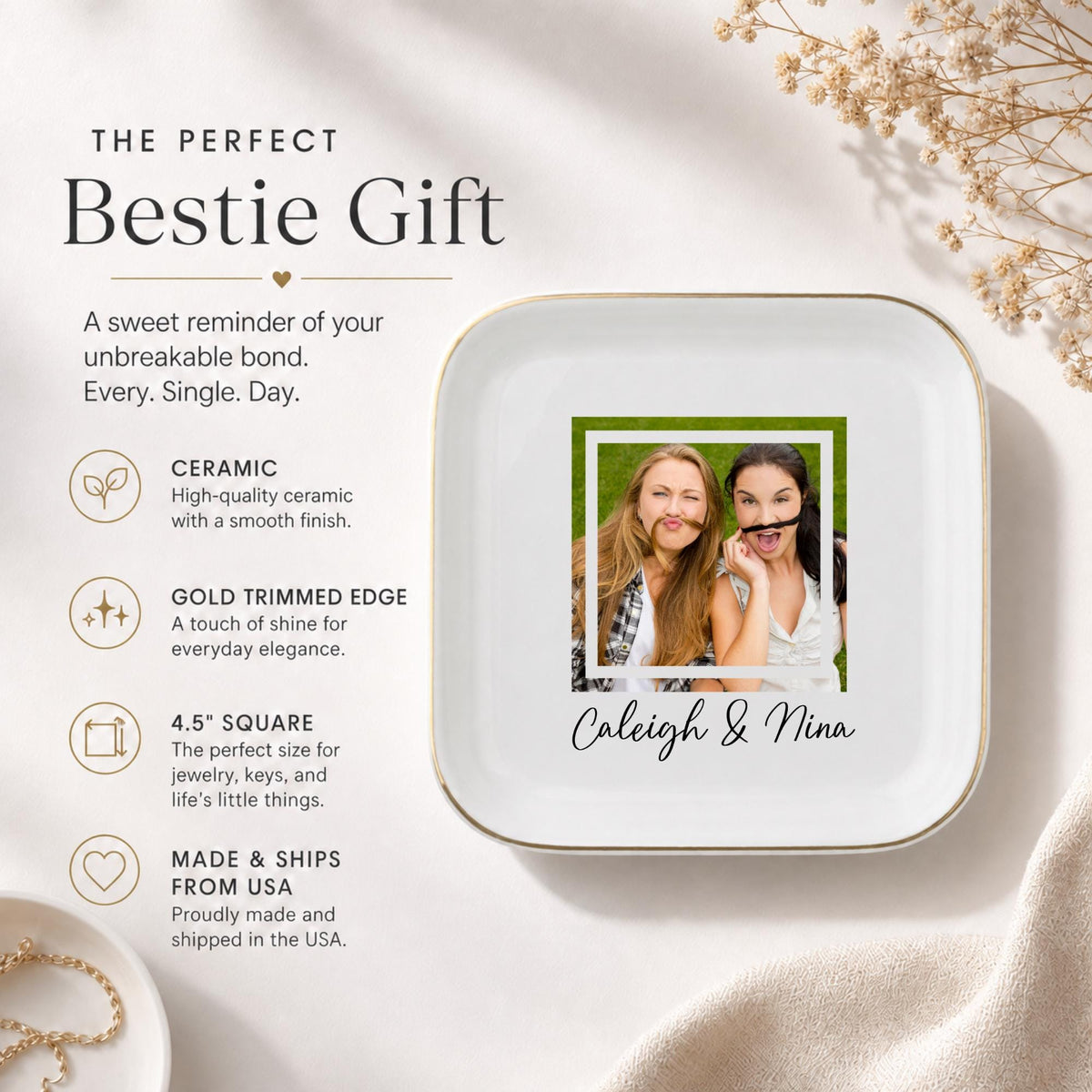 Custom Bestie Ring Dish, Personalized Photo Trinket Dish for Best Friend, Sentimental BFF Gift, Jewelry Tray Gift