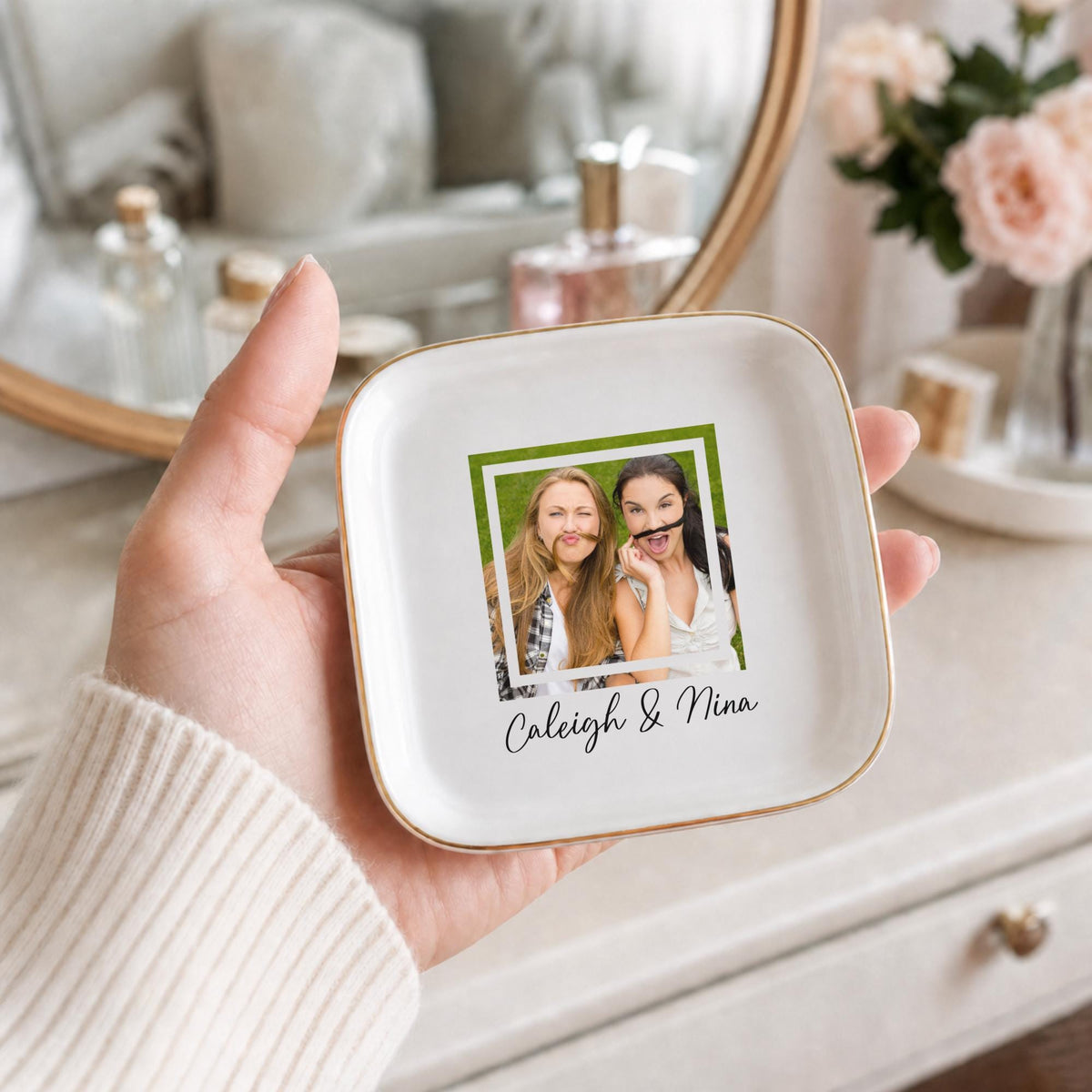 Custom Bestie Ring Dish, Personalized Photo Trinket Dish for Best Friend, Sentimental BFF Gift, Jewelry Tray Gift