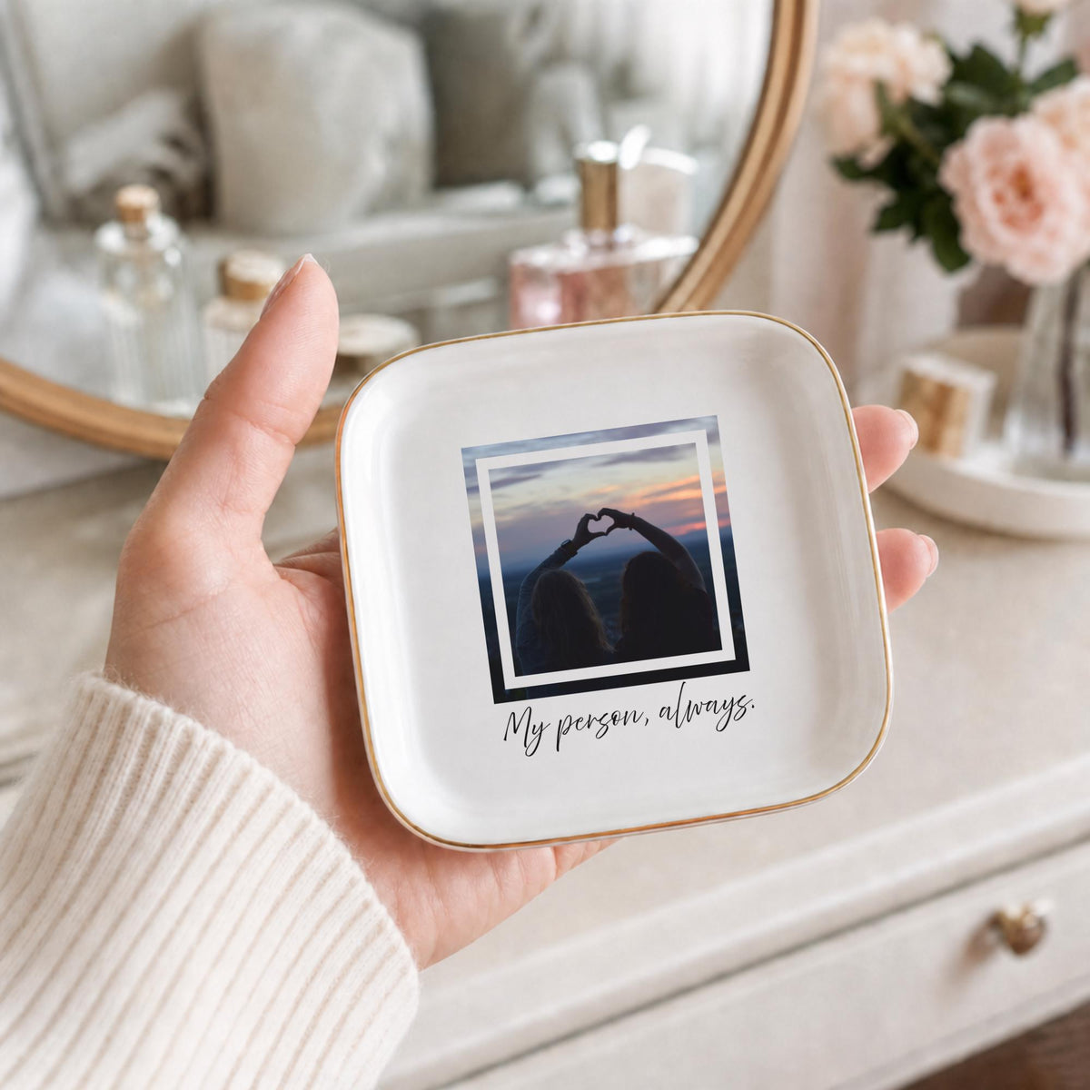 My Person Always Ring Dish, Custom Photo Trinket Dish for Best Friend, Sentimental BFF Gift, Personalized Jewelry Dish, Gold Rim Gift