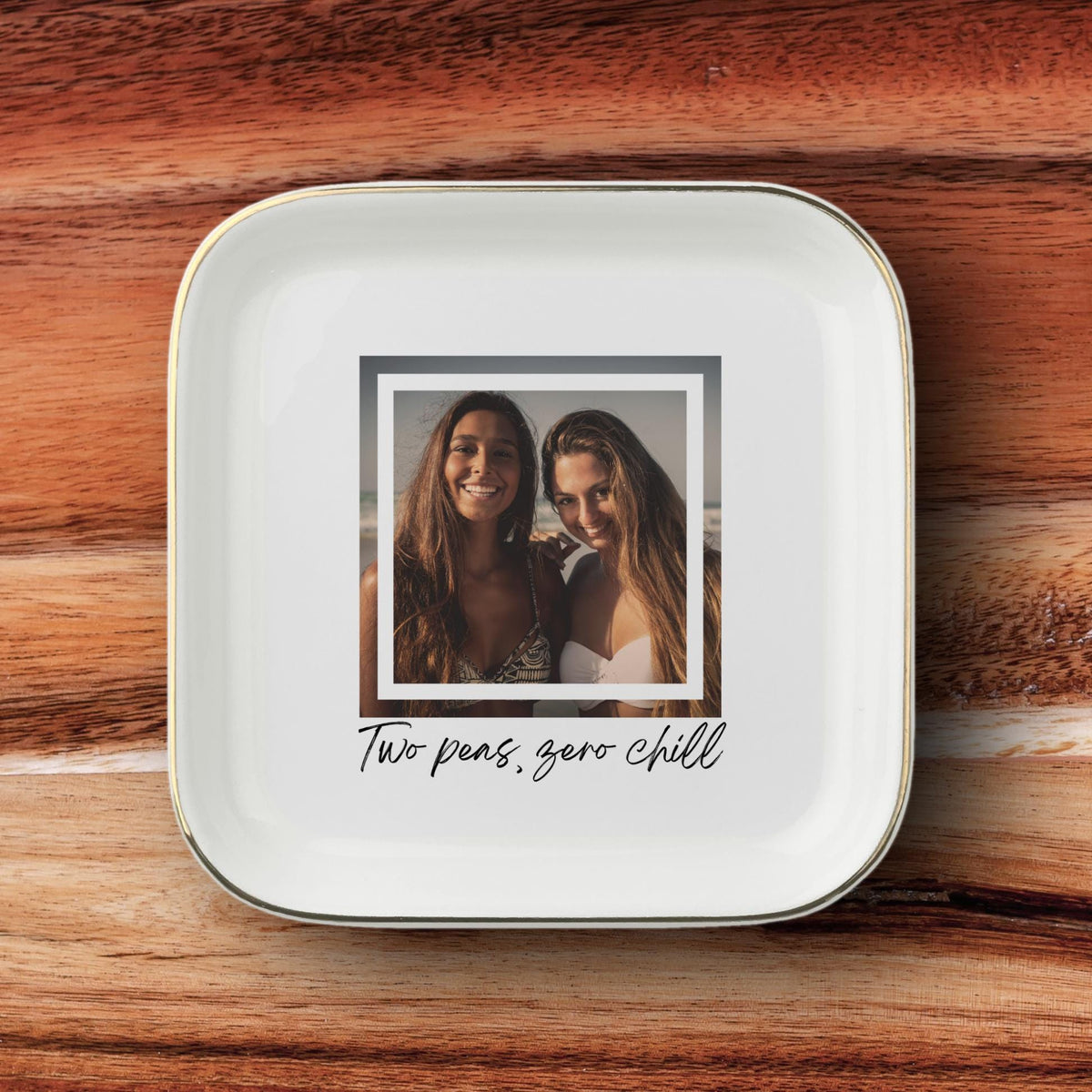 Two Peas Zero Chill Ring Dish, Custom Photo Dish for Best Friend, Personalized BFF Gift, Funny Trinket Dish, Gold Rim Jewelry Dish