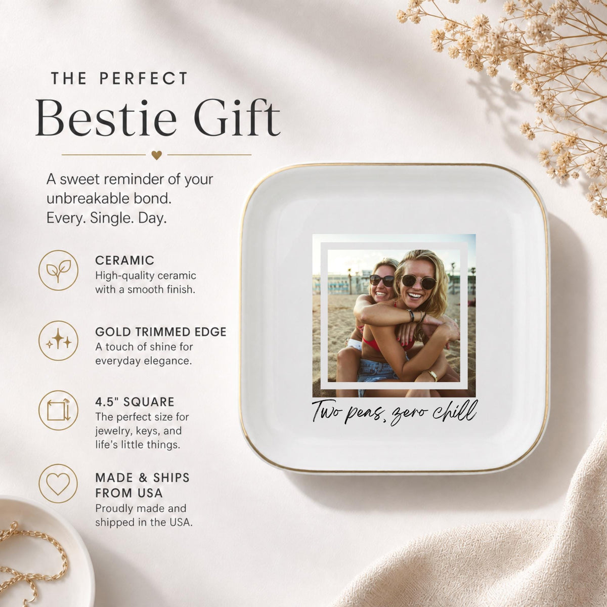 Best Friends Jewelry Dish - Two Peas Zero Chill Ring Holder - Funny Bestie Gift Idea