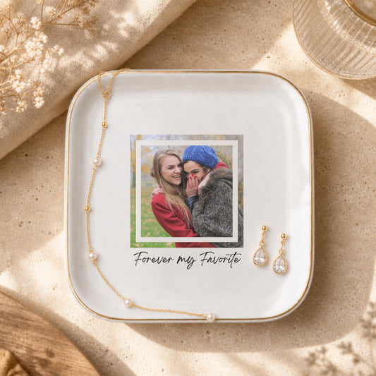 Forever My Favorite Ring Dish, Custom Photo Trinket Dish for Best Friend, Personalized Jewelry Dish, Sentimental BFF Gift, Gold Rim