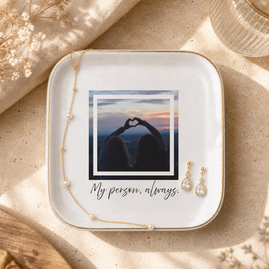 My Person Always Ring Dish, Custom Photo Trinket Dish for Best Friend, Sentimental BFF Gift, Personalized Jewelry Dish, Gold Rim Gift