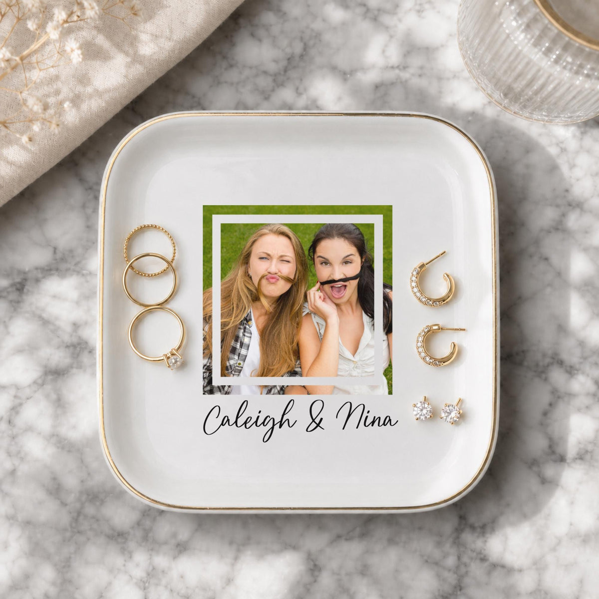Custom Bestie Ring Dish, Personalized Photo Trinket Dish for Best Friend, Sentimental BFF Gift, Jewelry Tray Gift