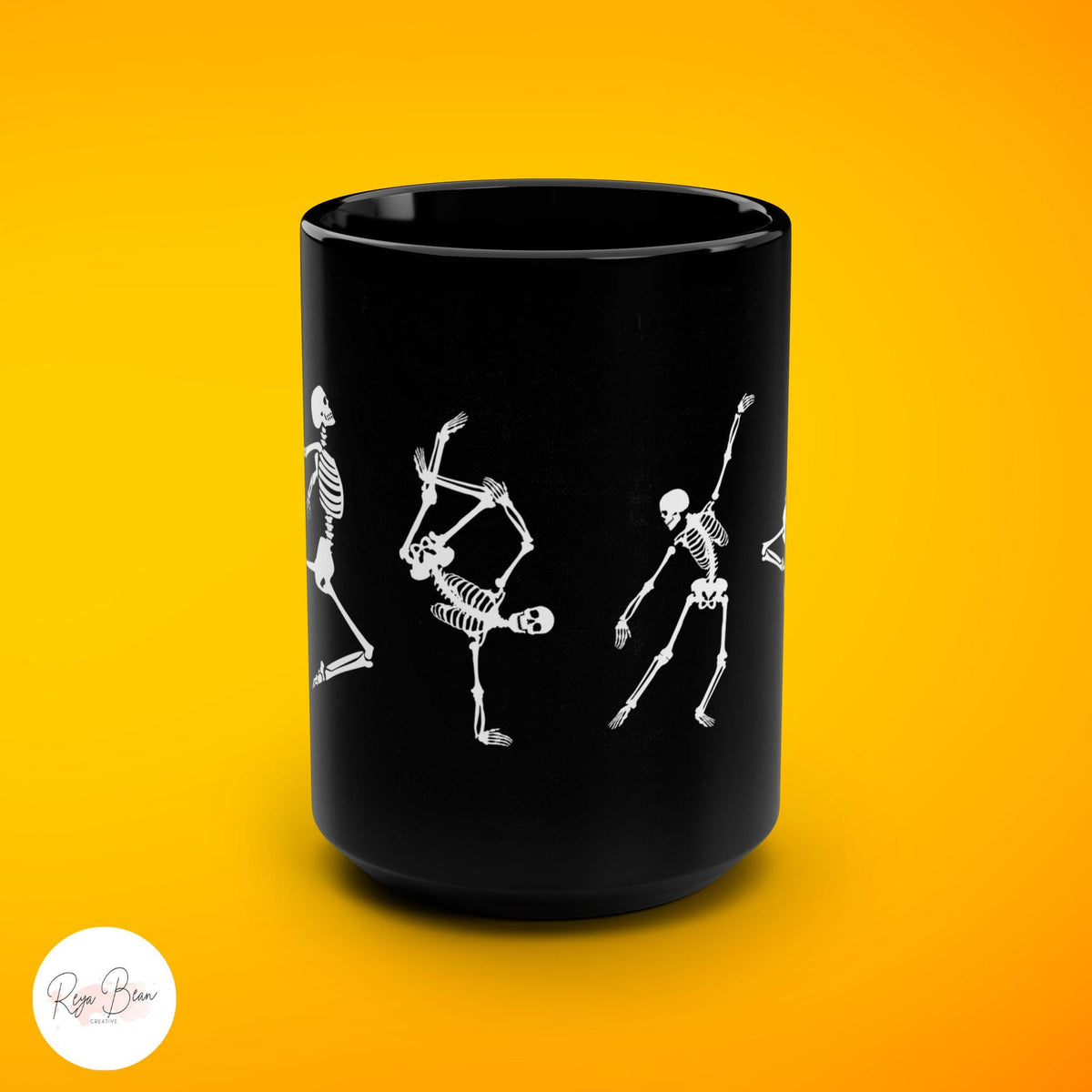 Dancing Skeleton Black Halloween Gothic Mug 15oz, Spooky Coffee Cup, Dark Academia Witchy Vintage Aesthetic