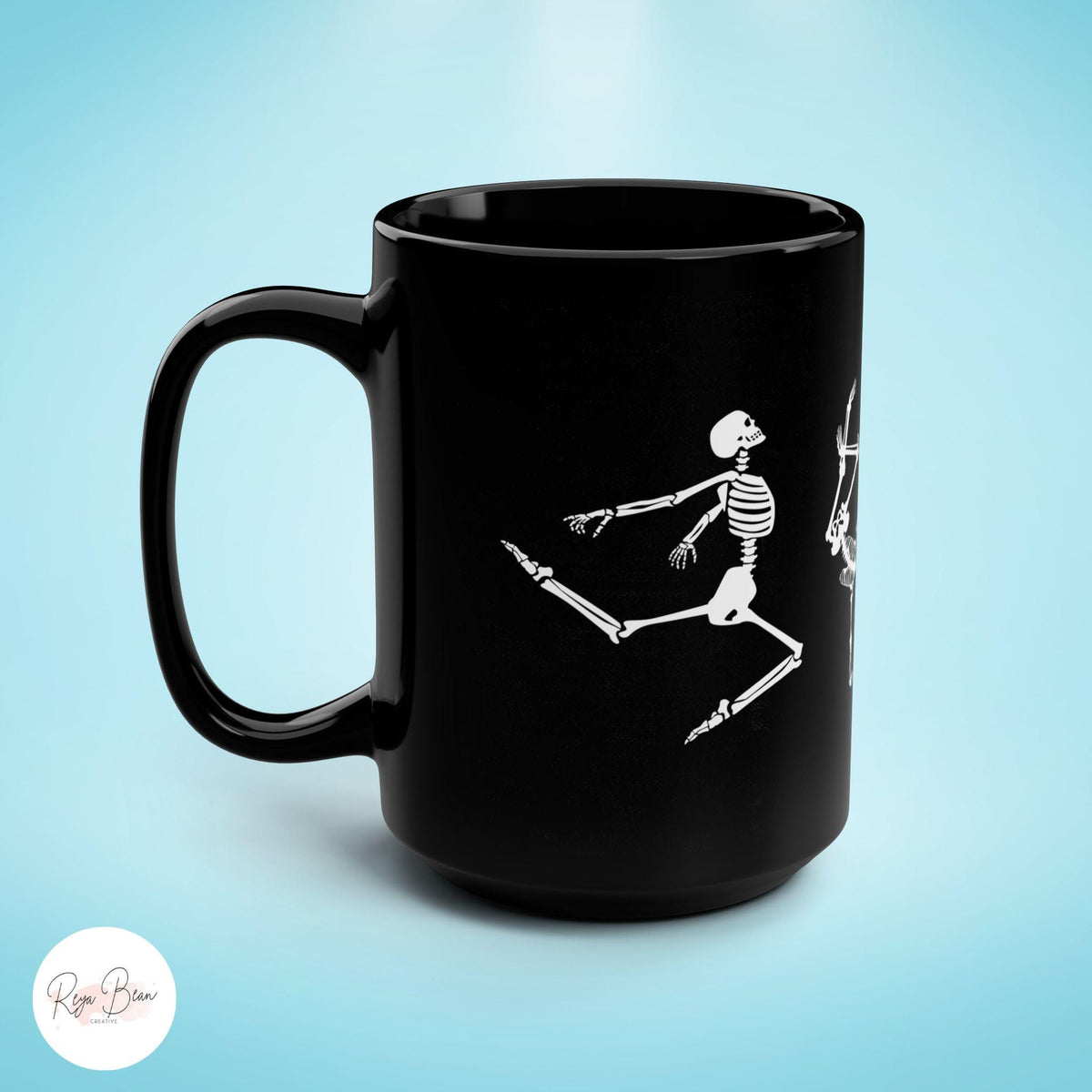 Dancing Skeleton Black Halloween Gothic Mug 15oz, Spooky Coffee Cup, Dark Academia Witchy Vintage Aesthetic