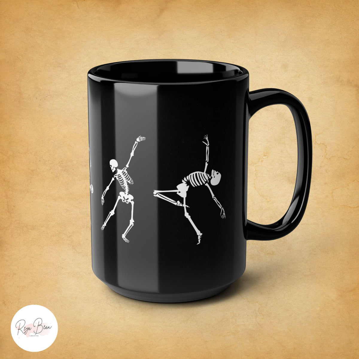 Dancing Skeleton Black Halloween Gothic Mug 15oz, Spooky Coffee Cup, Dark Academia Witchy Vintage Aesthetic