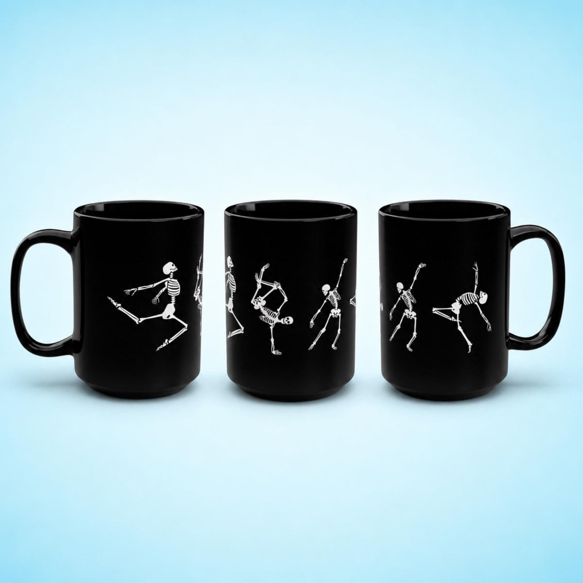 Dancing Skeleton Black Halloween Gothic Mug 15oz, Spooky Coffee Cup, Dark Academia Witchy Vintage Aesthetic