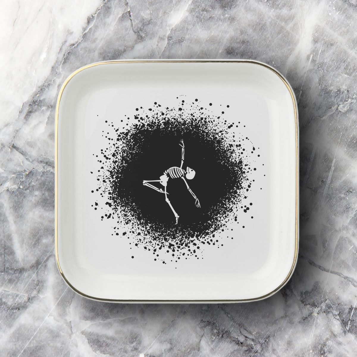 Gothic Dancing Skeleton Jewelry Dish | Halloween Spooky Trinket Tray & Ceramic Ring Holder