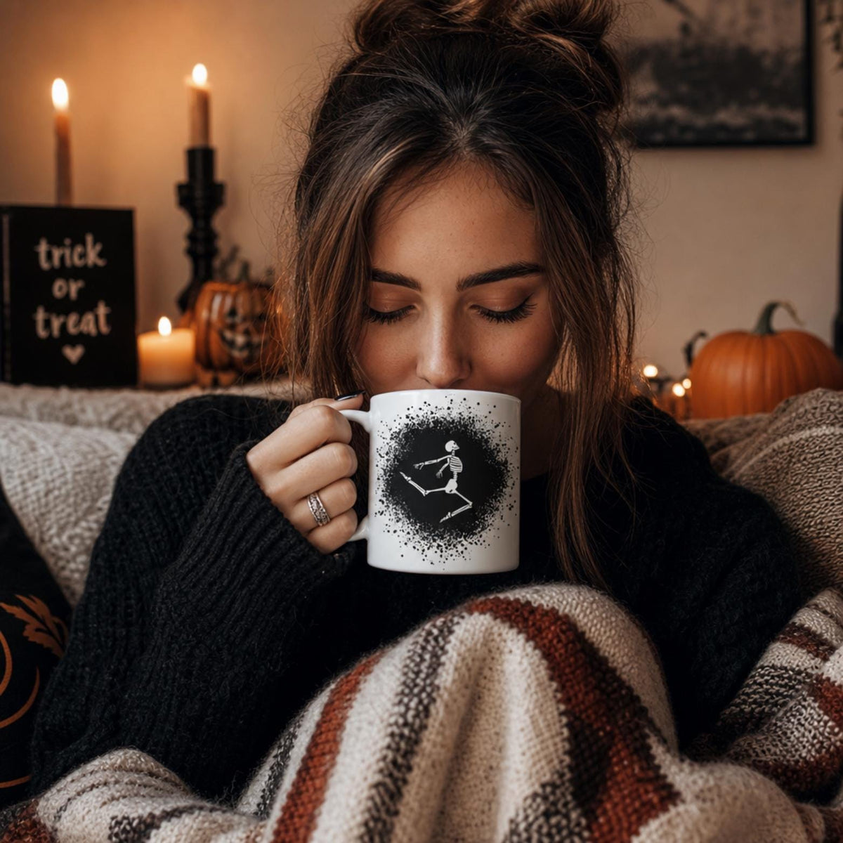 Gothic Dancing Skeleton Coffee Mug 11oz | Spooky Unbreakable Camper Mug