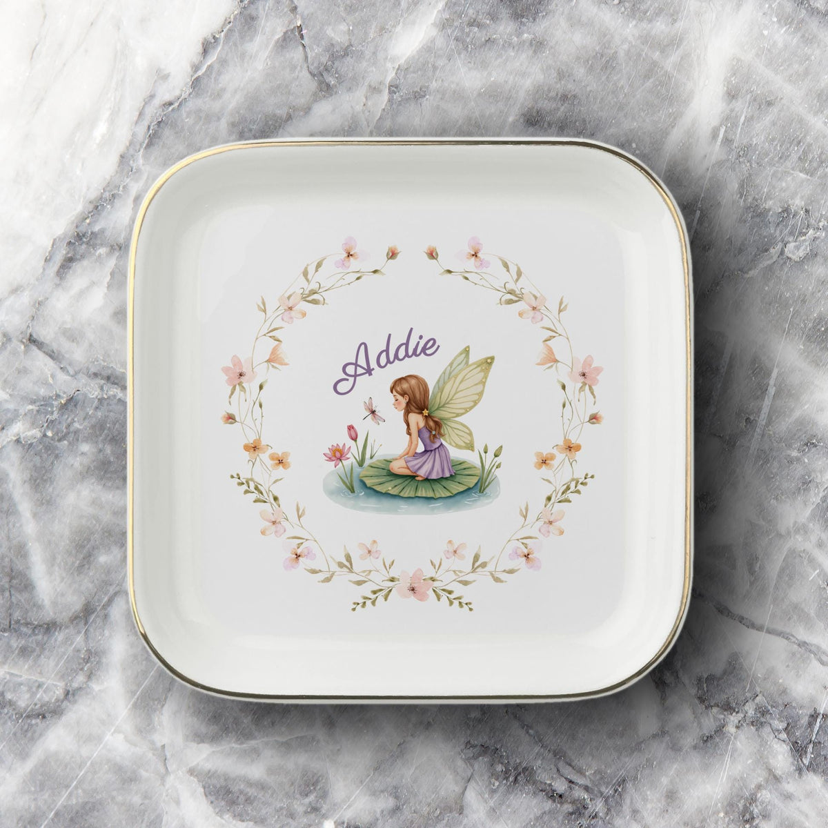 Custom Name Fairy Jewelry Dish | Personalized Floral Fairytale Ring Tray