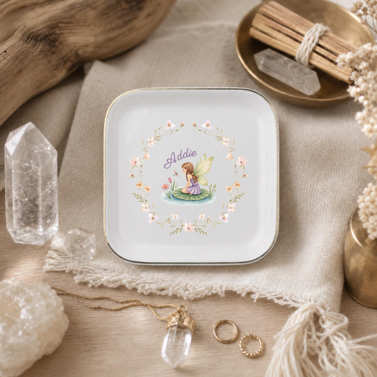 Custom Name Fairy Jewelry Dish | Personalized Floral Fairytale Ring Tray
