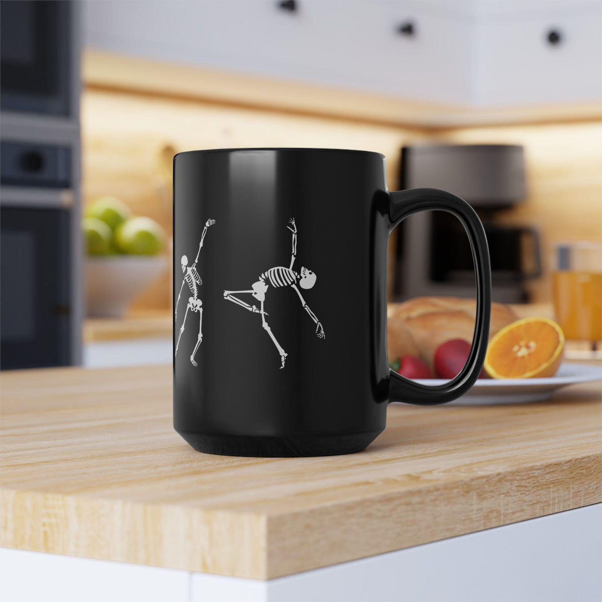 Dancing Skeleton Black Halloween Gothic Mug 15oz, Spooky Coffee Cup, Dark Academia Witchy Vintage Aesthetic
