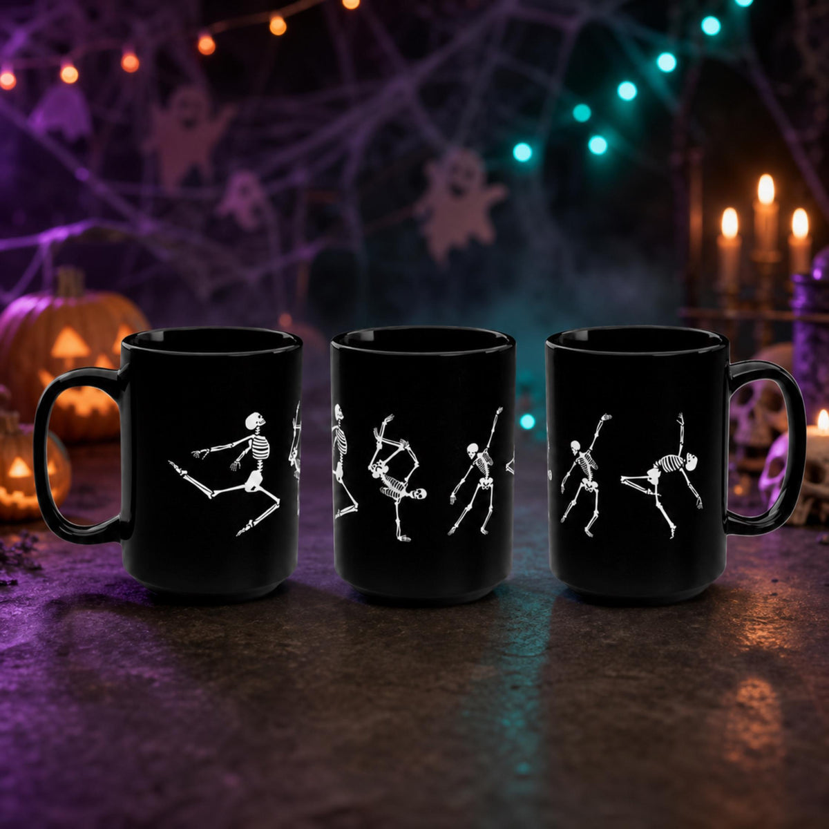 Dancing Skeleton Black Halloween Gothic Mug 15oz, Spooky Coffee Cup, Dark Academia Witchy Vintage Aesthetic