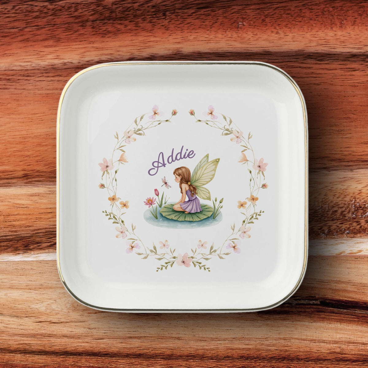 Custom Name Fairy Jewelry Dish | Personalized Floral Fairytale Ring Tray