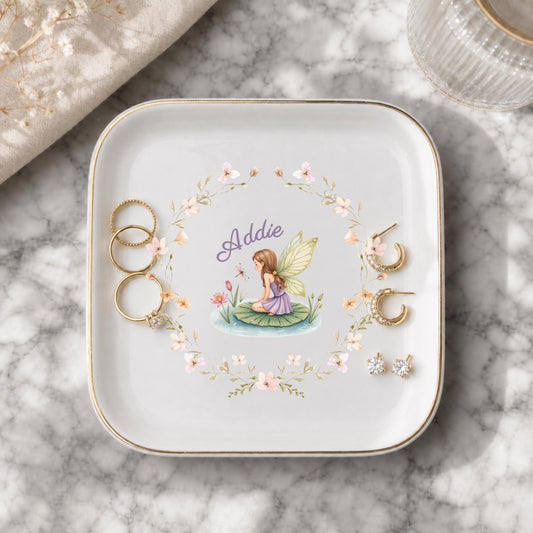 Custom Name Fairy Jewelry Dish | Personalized Floral Fairytale Ring Tray