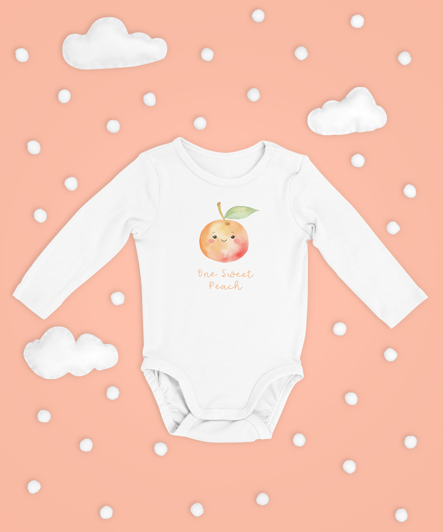 One Sweet Peach Themed First Birthday Party, Infant Cotton Long Sleeve Bodysuit, Cute Peach Daughter's 1st Bday Photoshoot Outfit