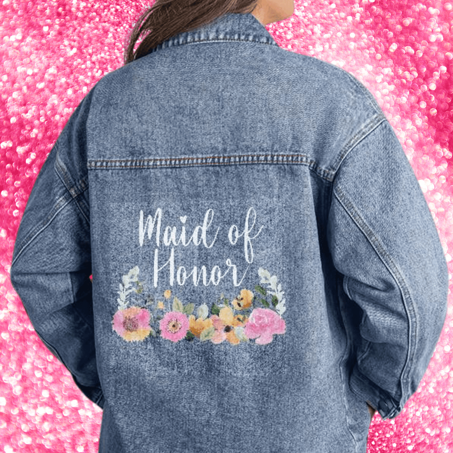 Maid of Honor Gift from Bride - Oversized Printed Jean Jacket