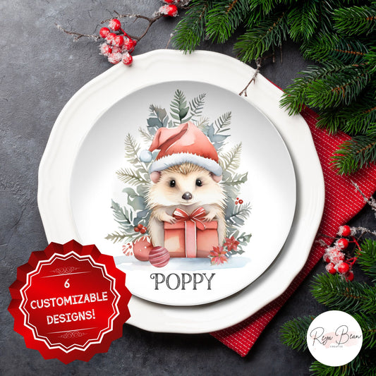 Christmas Animal Plates Cute, Unbreakable DecoPlate Dinnerware Set of 6 Xmas Dishes, Holiday Dining Set Gift Hedgehog Fox Raccoon Owl Deer