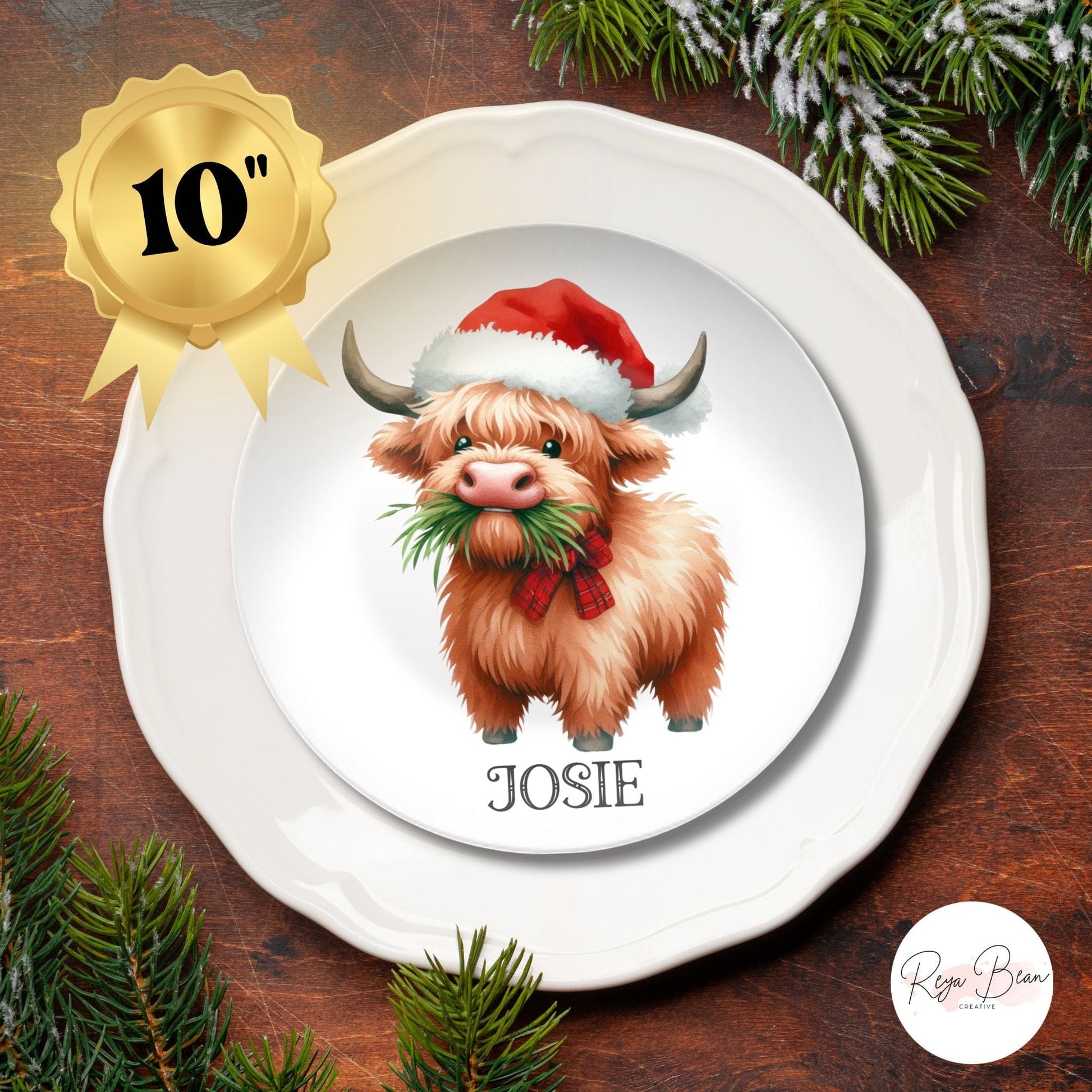 Highland Cow Christmas Plates Unbreakable DecoPlate Dinnerware - Set of 8